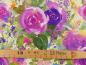 Preview: Patchworkstoff Clothworks Flowershop Rosen in lila Detailansicht mit Maß